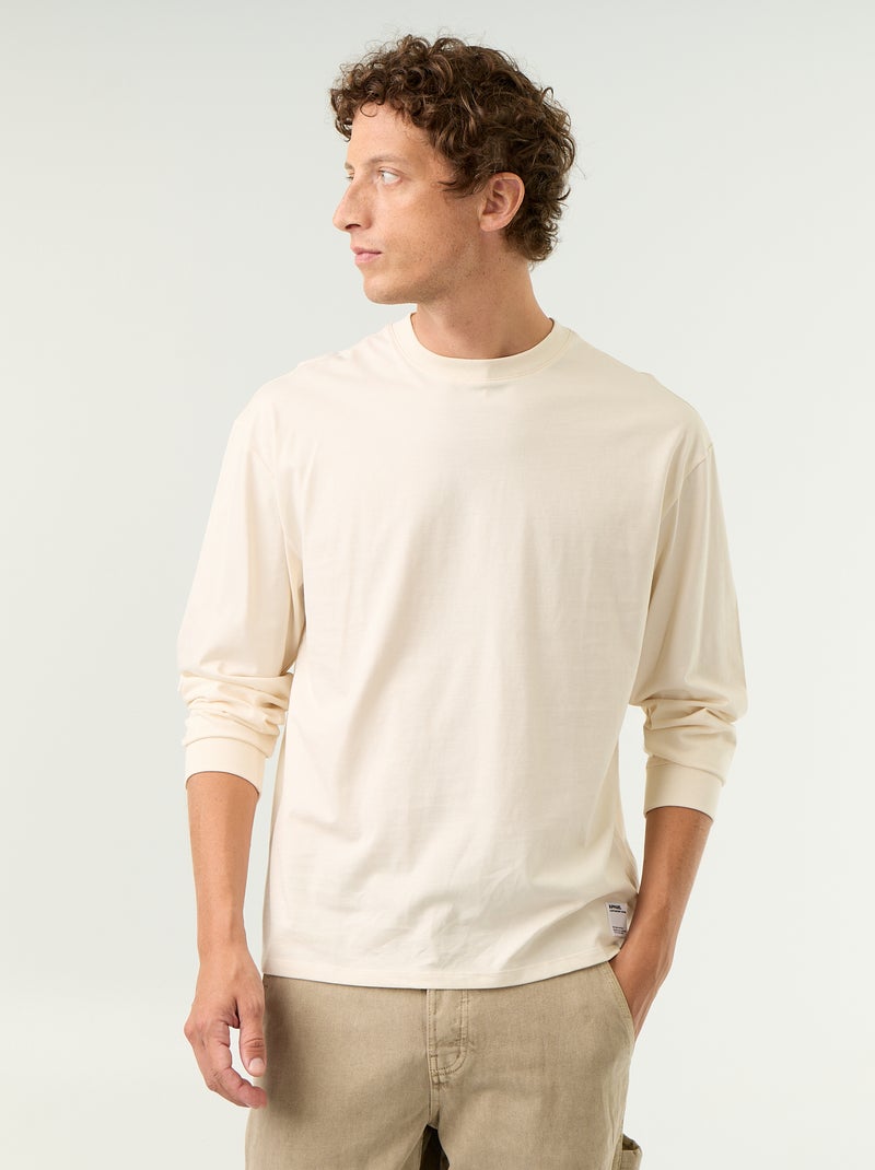 Camiseta de algodón de manga larga y cuello redondo Blanco - Kiabi