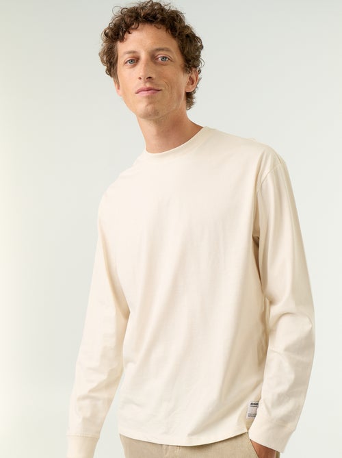 Camiseta de algodón de manga larga y cuello redondo - Kiabi