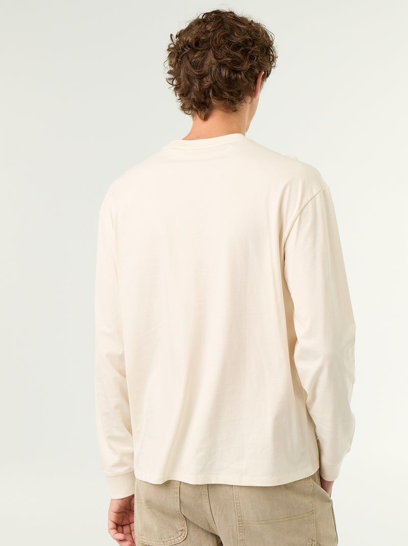 Camiseta de algodón de manga larga y cuello redondo Blanco - Kiabi