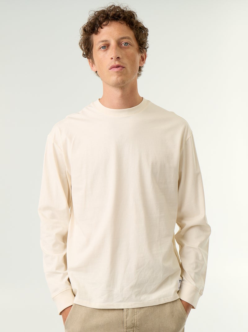 Camiseta de algodón de manga larga y cuello redondo Blanco - Kiabi