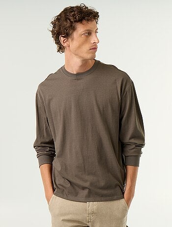 Camiseta de algodón de manga larga y cuello redondo