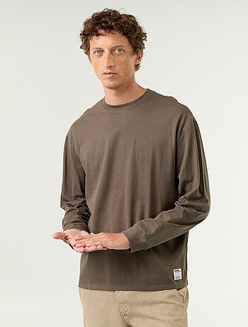 Camiseta de algodón de manga larga y cuello redondo