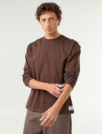 Camiseta de algodón de manga larga y cuello redondo