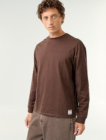 Camiseta de algodón de manga larga y cuello redondo