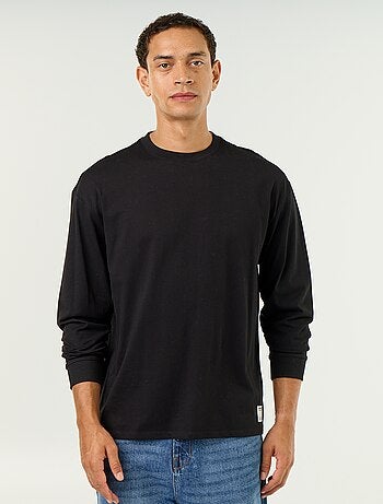 Camiseta de algodón de manga larga y cuello redondo