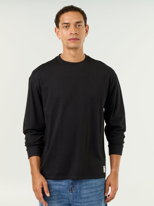 Camiseta de algodón de manga larga y cuello redondo - Kiabi Camiseta de algodón de manga larga y cuello redondo - Kiabi