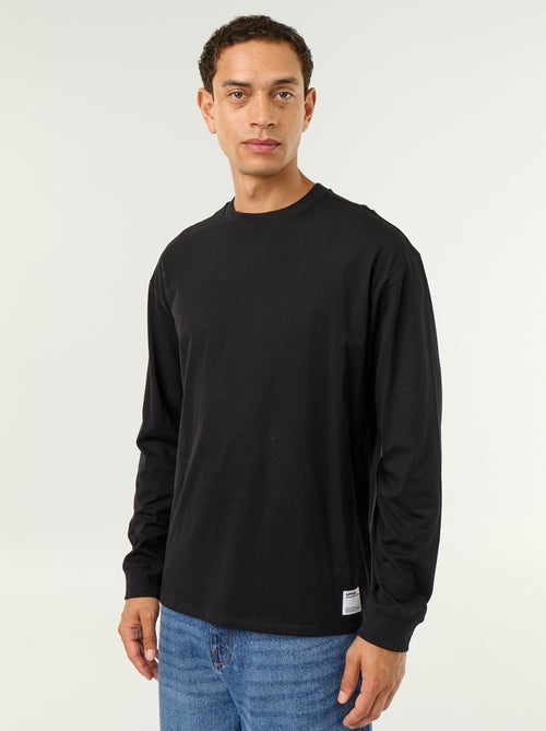 Camiseta de algodón de manga larga y cuello redondo - Kiabi Camiseta de algodón de manga larga y cuello redondo - Kiabi