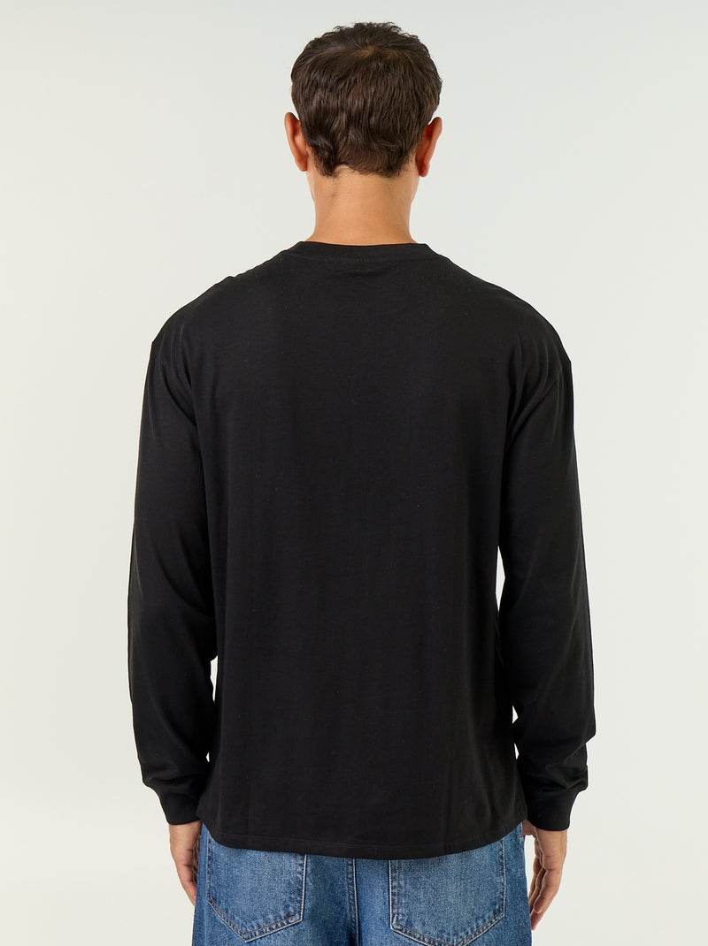 Camiseta de algodón de manga larga y cuello redondo Negro - Kiabi