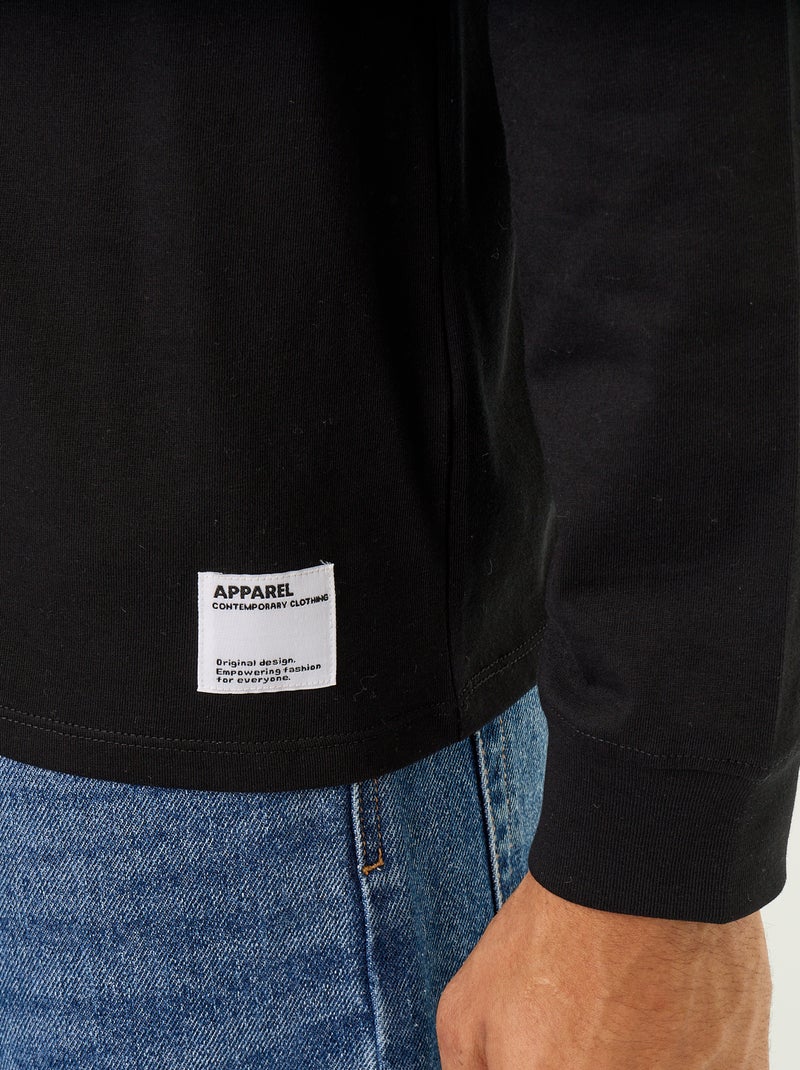 Camiseta de algodón de manga larga y cuello redondo Negro - Kiabi
