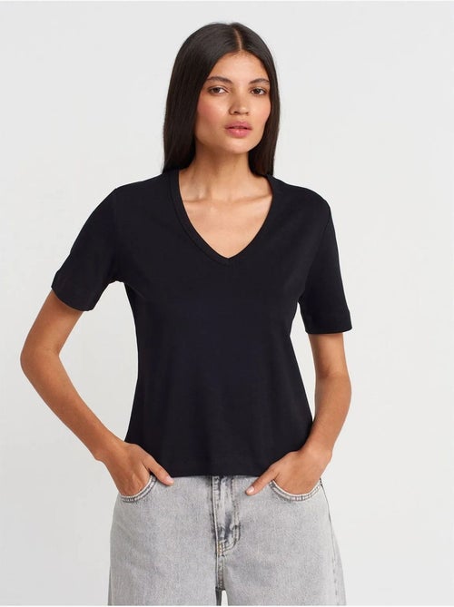 Camiseta de algodón de mujer con cuello en v dilvin - Kiabi