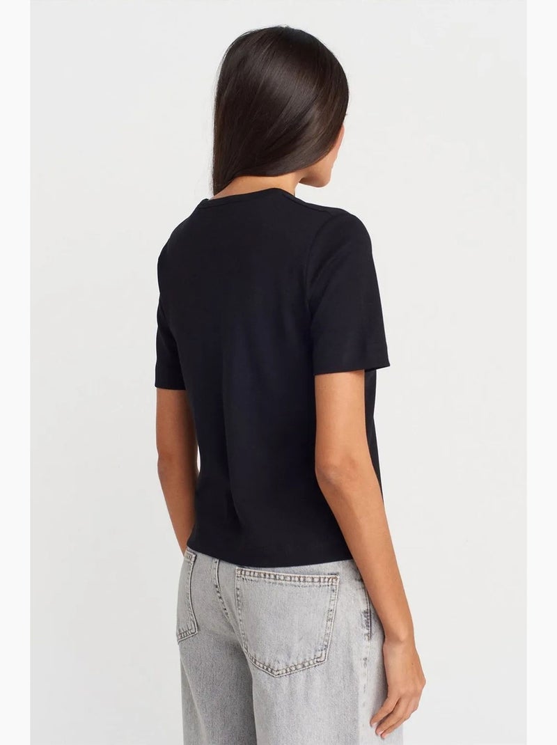 Camiseta de algodón de mujer con cuello en v dilvin Negro - Kiabi