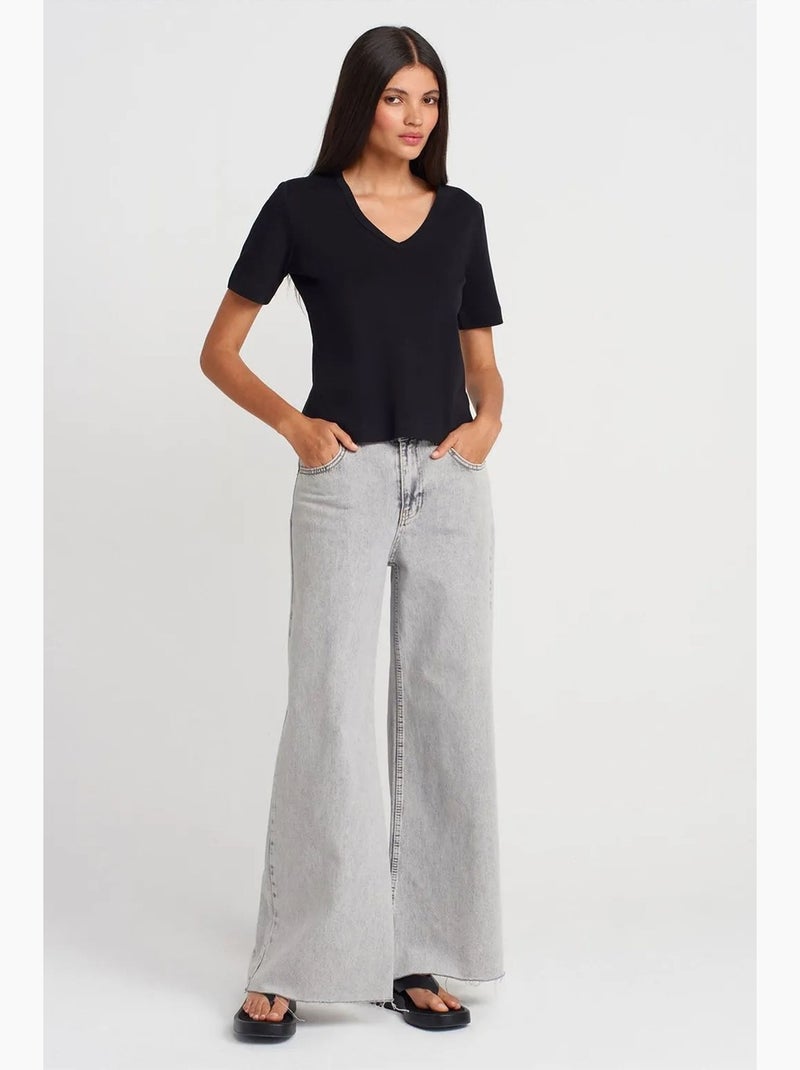 Camiseta de algodón de mujer con cuello en v dilvin Negro - Kiabi