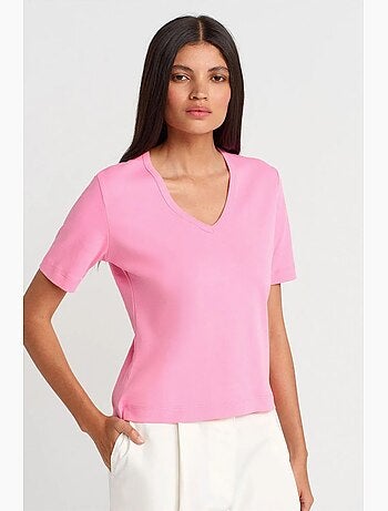 Camiseta de algodón de mujer con cuello en v dilvin