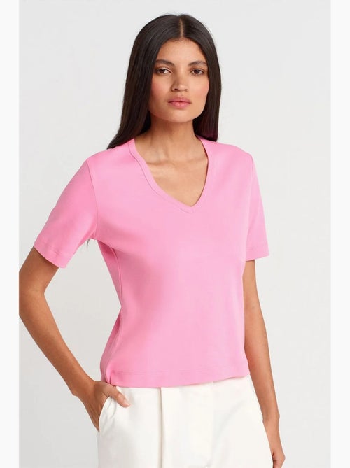 Camiseta de algodón de mujer con cuello en v dilvin - Kiabi