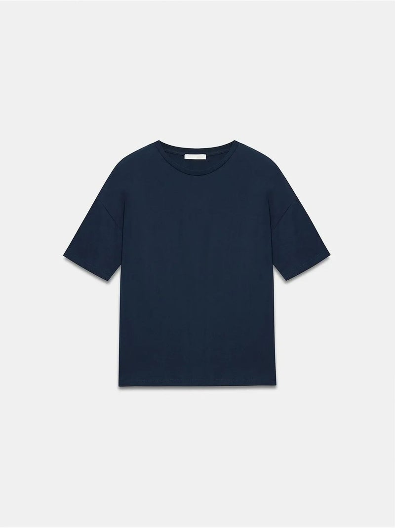 Camiseta de algodón de mujer con cuello redondo dilvin Azul marino - Kiabi