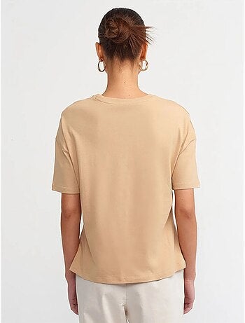 Camiseta de algodón de mujer con cuello redondo dilvin