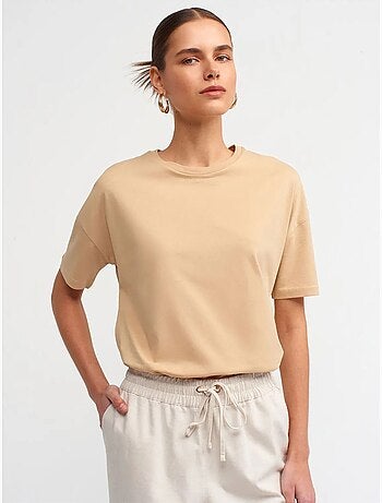 Camiseta de algodón de mujer con cuello redondo dilvin
