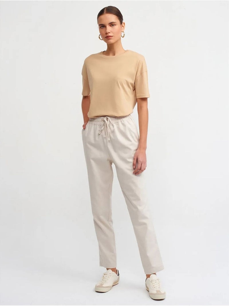Camiseta de algodón de mujer con cuello redondo dilvin Beige arcilla - Kiabi