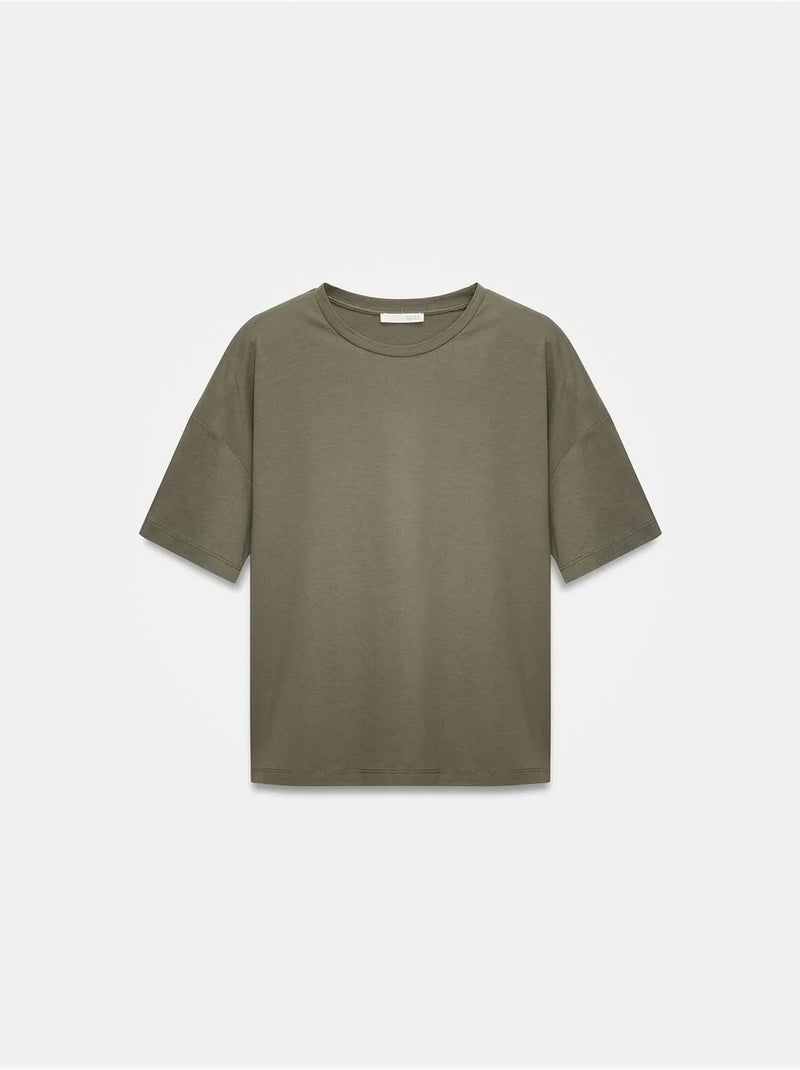 Camiseta de algodón de mujer con cuello redondo dilvin Caqui - Kiabi
