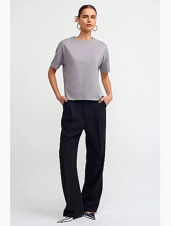 Camiseta de algodón de mujer con cuello redondo dilvin