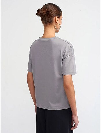 Camiseta de algodón de mujer con cuello redondo dilvin