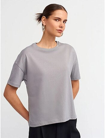 Camiseta de algodón de mujer con cuello redondo dilvin