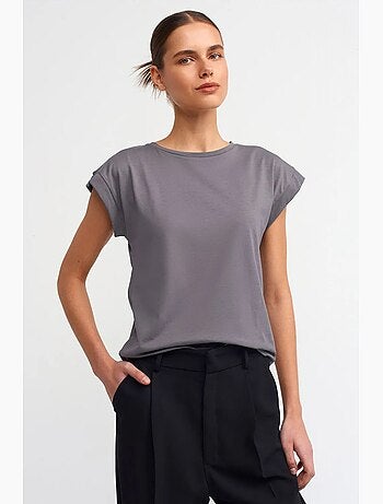 Camiseta de algodón de mujer con cuello redondo dilvin