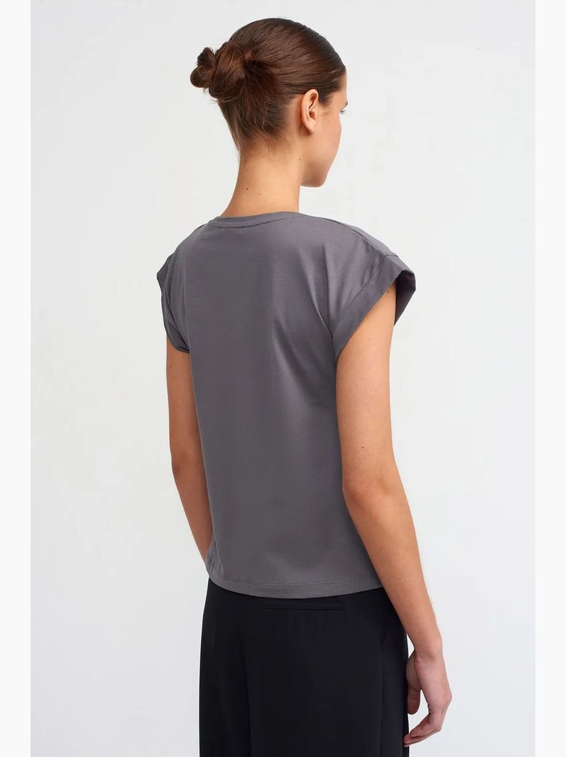 Camiseta de algodón de mujer con cuello redondo dilvin Gris - Kiabi