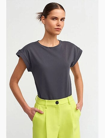 Camiseta de algodón de mujer con cuello redondo dilvin