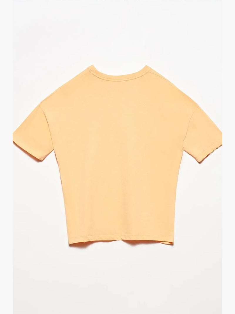 Camiseta de algodón de mujer con cuello redondo dilvin Naranja claro - Kiabi