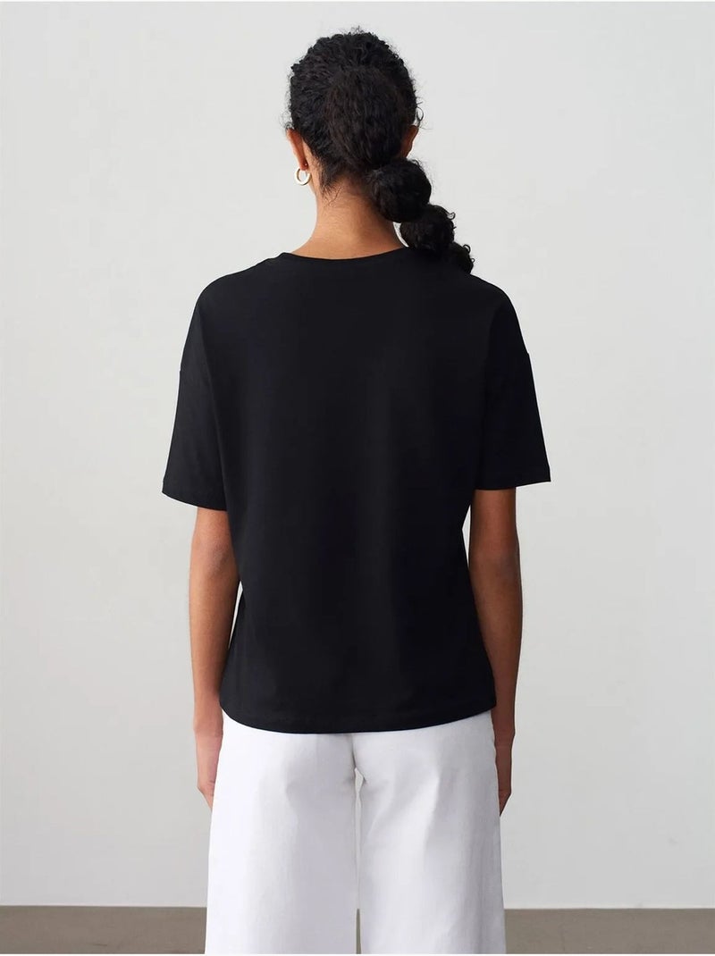 Camiseta de algodón de mujer con cuello redondo dilvin Negro - Kiabi
