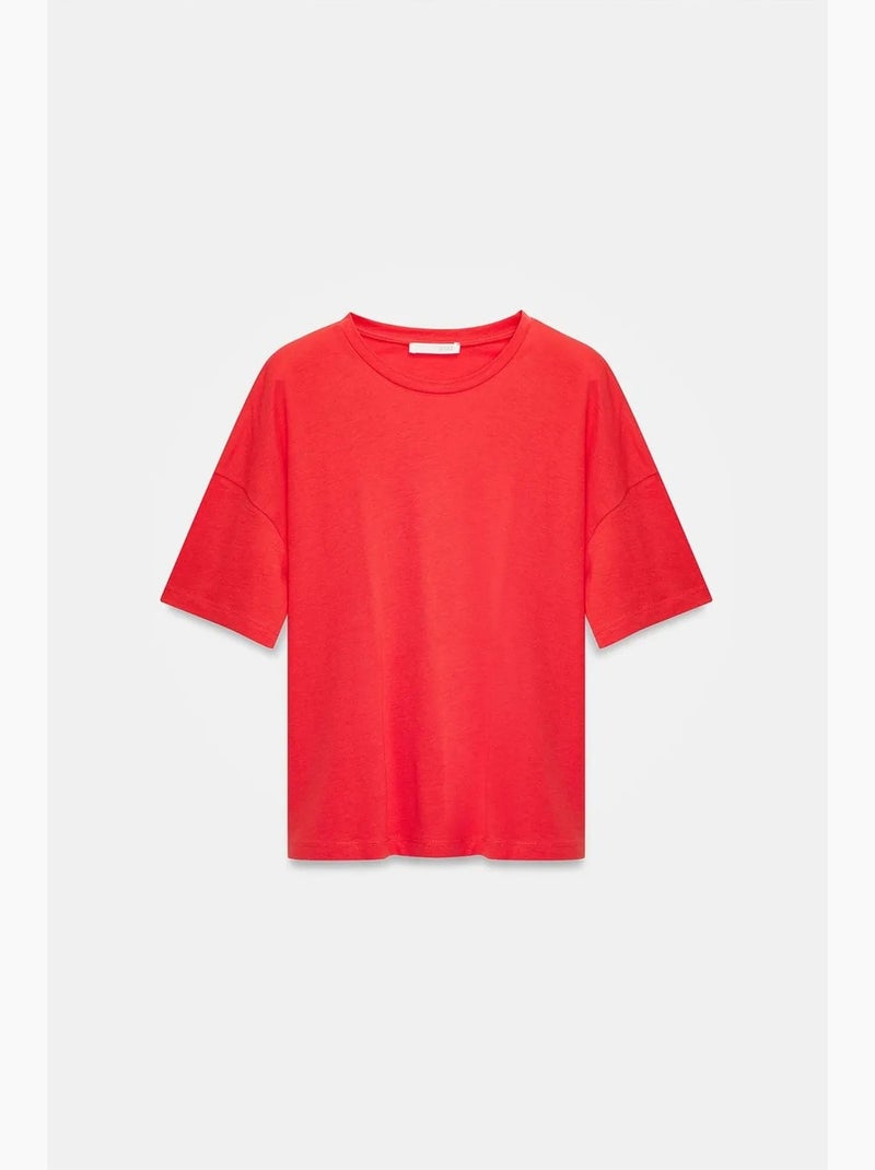 Camiseta de algodón de mujer con cuello redondo dilvin Rojo - Kiabi