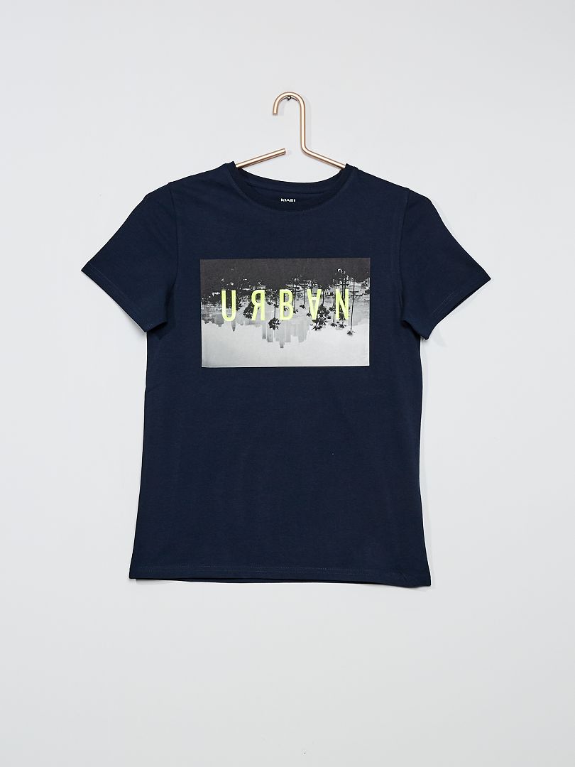 Camiseta de algodón estampada azul - Kiabi