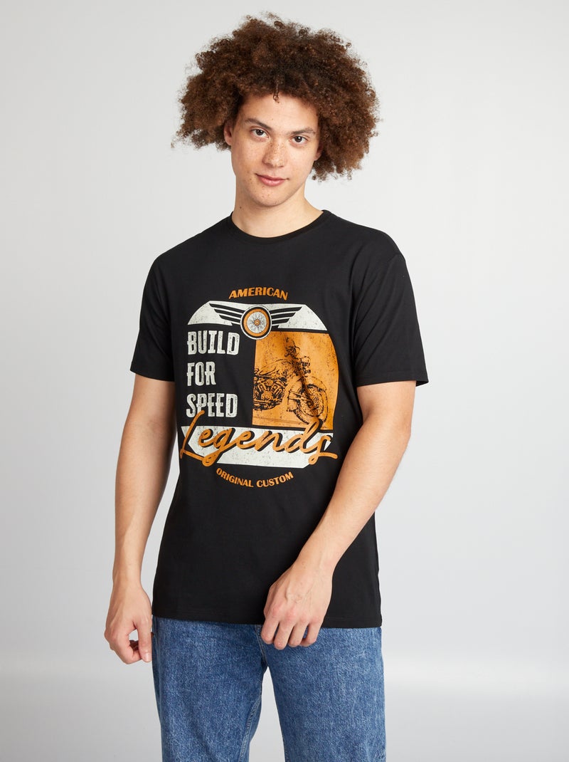 Camiseta de algodón estampada con corte recto NEGRO - Kiabi