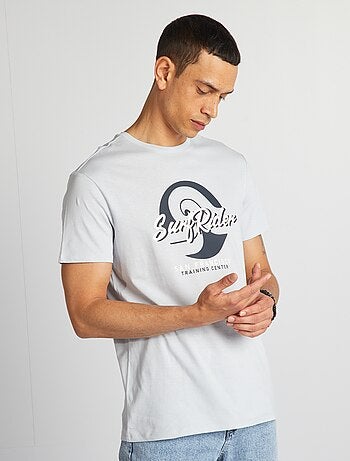 Camiseta de algodón estampada con cuello redondo