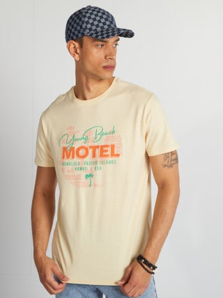 Camiseta de algodón estampada con cuello redondo