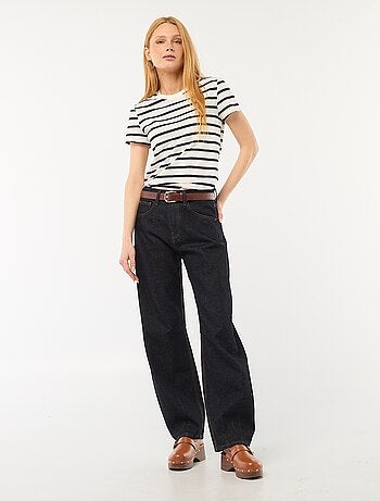 Camiseta de algodón estampada con cuello redondo para mujer