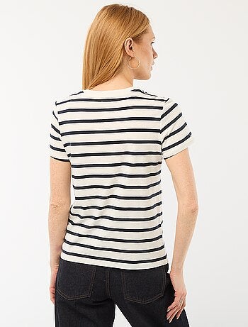 Camiseta de algodón estampada con cuello redondo para mujer