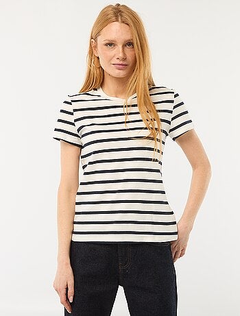 Camiseta de algodón estampada con cuello redondo para mujer