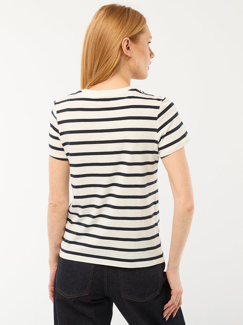 Camiseta de algodón estampada con cuello redondo para mujer - Kiabi Camiseta de algodón estampada con cuello redondo para mujer - Kiabi