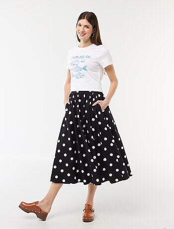 Camiseta de algodón estampada con cuello redondo para mujer