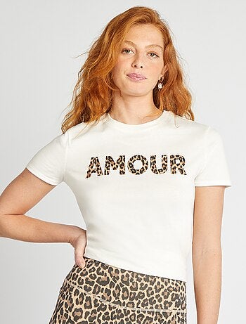 Camiseta de algodón estampada con cuello redondo para mujer