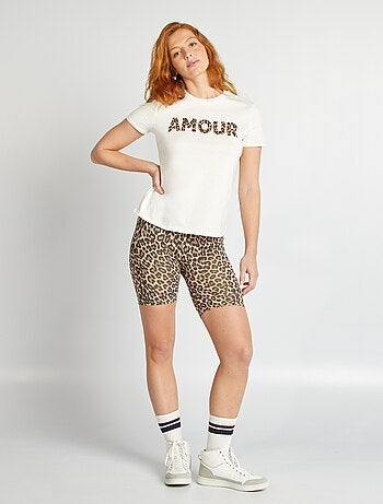 Camiseta de algodón estampada con cuello redondo para mujer