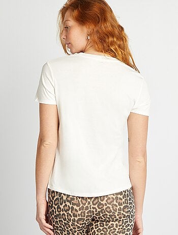 Camiseta de algodón estampada con cuello redondo para mujer