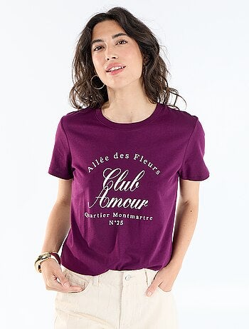 Camiseta de algodón estampada con cuello redondo para mujer