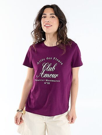Camiseta de algodón estampada con cuello redondo para mujer