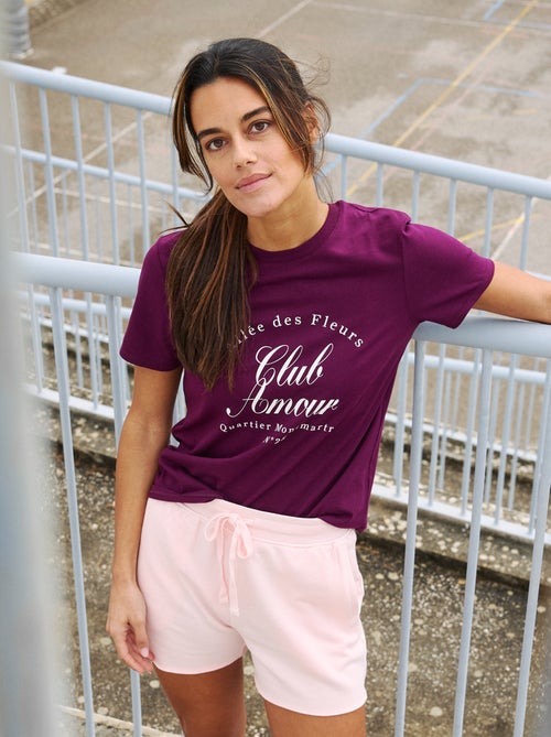Camiseta de algodón estampada con cuello redondo para mujer - Kiabi Camiseta de algodón estampada con cuello redondo para mujer - Kiabi