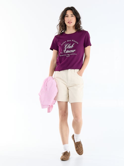 Camiseta de algodón estampada con cuello redondo para mujer - Kiabi Camiseta de algodón estampada con cuello redondo para mujer - Kiabi