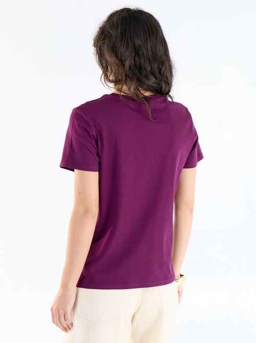 Camiseta de algodón estampada con cuello redondo para mujer - Kiabi Camiseta de algodón estampada con cuello redondo para mujer - Kiabi