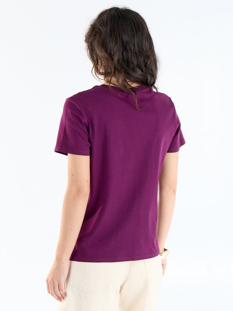 Camiseta de algodón estampada con cuello redondo para mujer Purpura - Kiabi